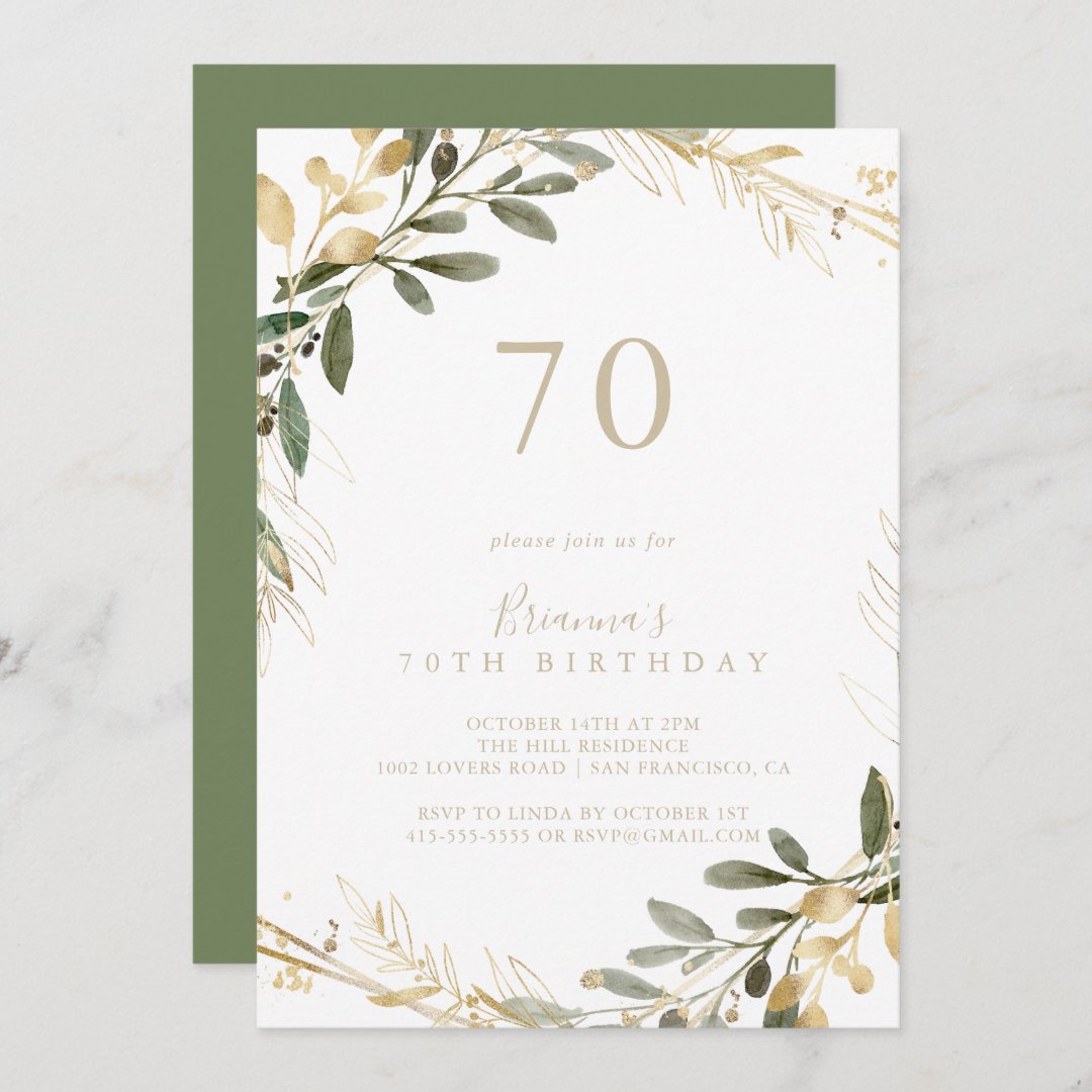 Geometric Gold Greenery Fall 70th Birthday Party Invitation Zazzle