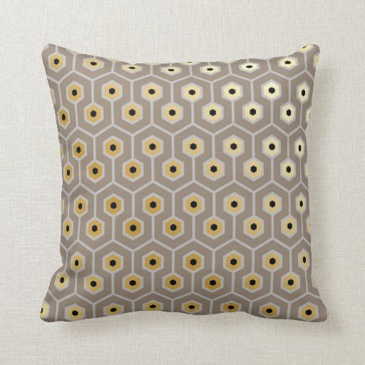 Geometric Hexagons Pattern Taupe Gray Black Cream Throw Pillow Zazzle