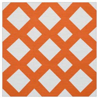 Geometric Orange Lattice on White Fabric
