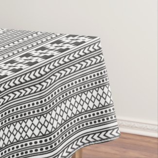 Geometric Pattern Aztec Design Black White Tablecloth