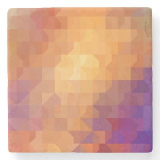 Geometric Patterns | Orange Squares and Triangles Stone Coaster