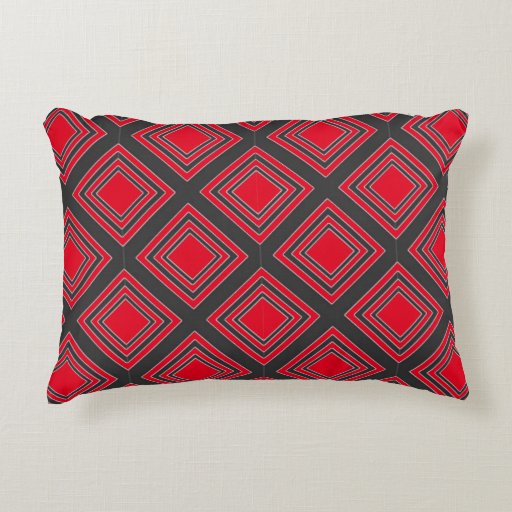Geometric Red and Black Abstract Pattern Decorative Pillow Zazzle