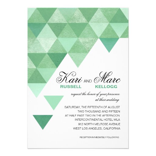 Geometric Triangles Wedding | mint green Personalized Invitations