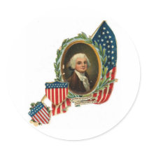 George Washington and Flags Round Sticker