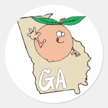 Georgia GA Cartoon Map with funny smiling peach Round Stickers
