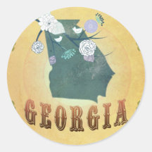 Georgia Map With Lovely Birds Stickers
