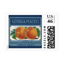 Georgia Peaches, Vintage Fruit Crate Label Art Postage Stamps