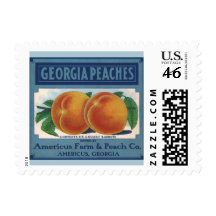 Georgia Peaches, Vintage Fruit Crate Label Art Postage