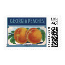 Georgia Peaches, Vintage Fruit Crate Label Art Stamps