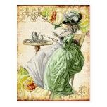 Georgian Lady Drinking Tea - Green Post Card