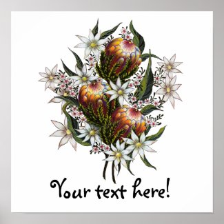 Geraldton Wax, Flannel Flowers, Banksia print