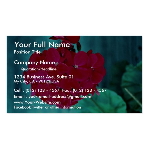 Geranium bloom head, Whitby, Ontario, Canada Business Card Templates (front side)