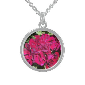 Geranium Flower Red Round Pendant Necklace