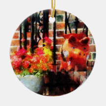 Geraniums and a Pig Christmas Tree Ornament