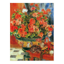Geraniums and cats by Pierre Renoir Postcard