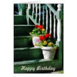 Geraniums and Pansies on Steps - Birthday Card