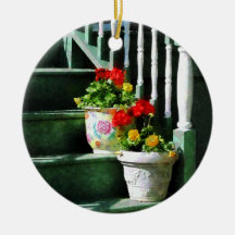 Geraniums and Pansies on Steps Ornament