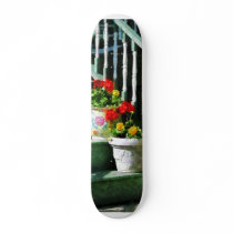 Geraniums and Pansies on Steps Custom Skate Board