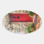 Geraniums by Red Door Oval Sticker