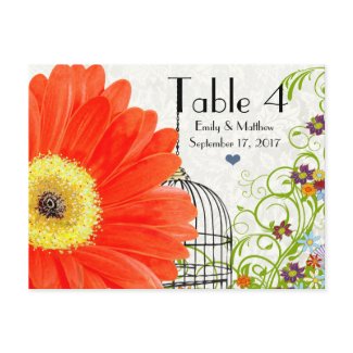 Gerber Daisy Bird Cage Flower Swirl Number Card postcard