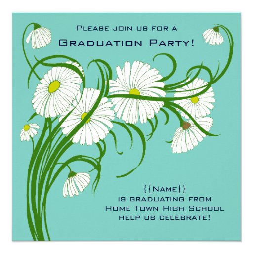 Gerber Daisy Flowers w Turquoise Graduation Party Custom Announcements