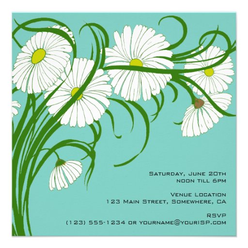Gerber Daisy Flowers w Turquoise Graduation Party Custom Announcements