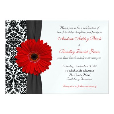 Gerber Daisy Red Black White Damask Wedding Personalized Invites