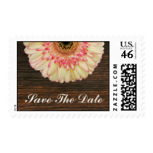 Gerbera Daisy & Barnwood Save The Date Postage