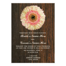 Gerbera Daisy & Barnwood Wedding Invitation