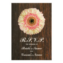 Gerbera Daisy & Barnwood Wedding RSVP Custom Invitations