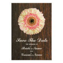 Gerbera Daisy & Barnwood Wedding Save The Date Invites