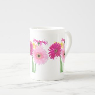 Gerbera Daisy Piink Flowers Bone China Mugs
