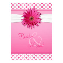 Gerbera Daisy Pink Polka Dot Wedding Invitation