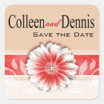 Gerbera Daisy Scroll 1 | red sand Square Stickers