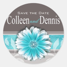 Gerbera Daisy Scroll 1 | teal chalkboard Round Stickers