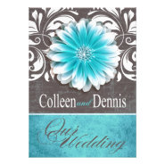 Gerbera Daisy Scroll 1 Wedding teal chalkboard Invite