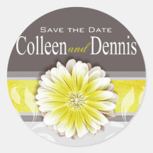 Gerbera Daisy Scroll 1 | yellow chalkboard Round Stickers