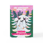 German Christmas Card - Skating Penguins