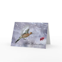 German Christmas Card With Chaffinch Winter Scener