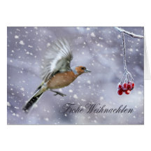 German Christmas Card With Chaffinch Winter Scener