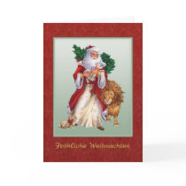 German Christmas card with St.Nicolas, lion, rabbi