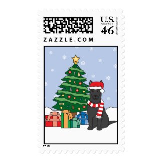 German Shepherd and Christmas Tree stamp