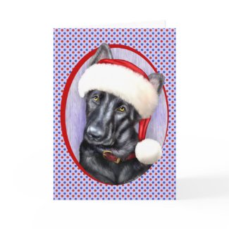 German Shepherd BLK Christmas Santa Pup card