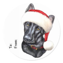 German Shepherd BLK Christmas Santa Pup Gift Tags stickers