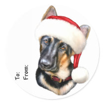 German Shepherd Christmas Santa Pup Gift Tags stickers