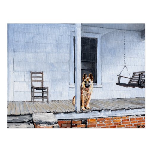 German Shepherd Dog on the Porch Postcards