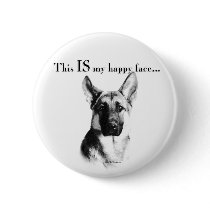 German Shepherd Happy Face Pinback Button