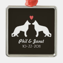 German Shepherd Silhouettes with Heart and Text Christmas Ornaments