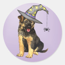 German Shepherd Witch Round Sticker