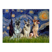 German Shepherds Three - Starry Night posters by masterpiecedogs German Shepherds Three - Starry Night posters